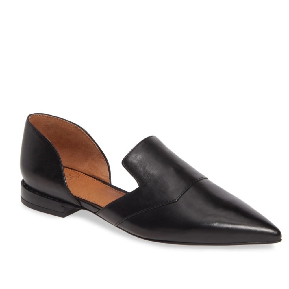 Franco Sarto Toby Black Leather D'Orsay Pointed Toe Flats Women's Size 10M